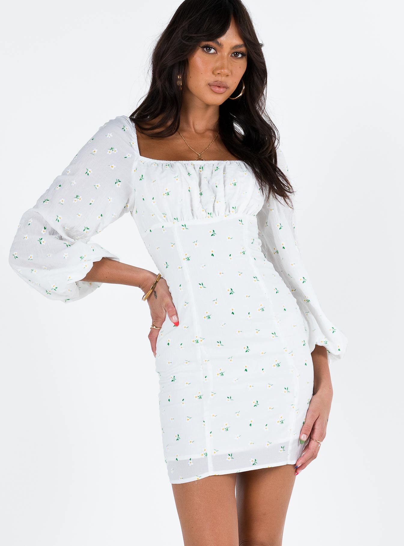 Napier Long Sleeve Mini Dress White - Image 2