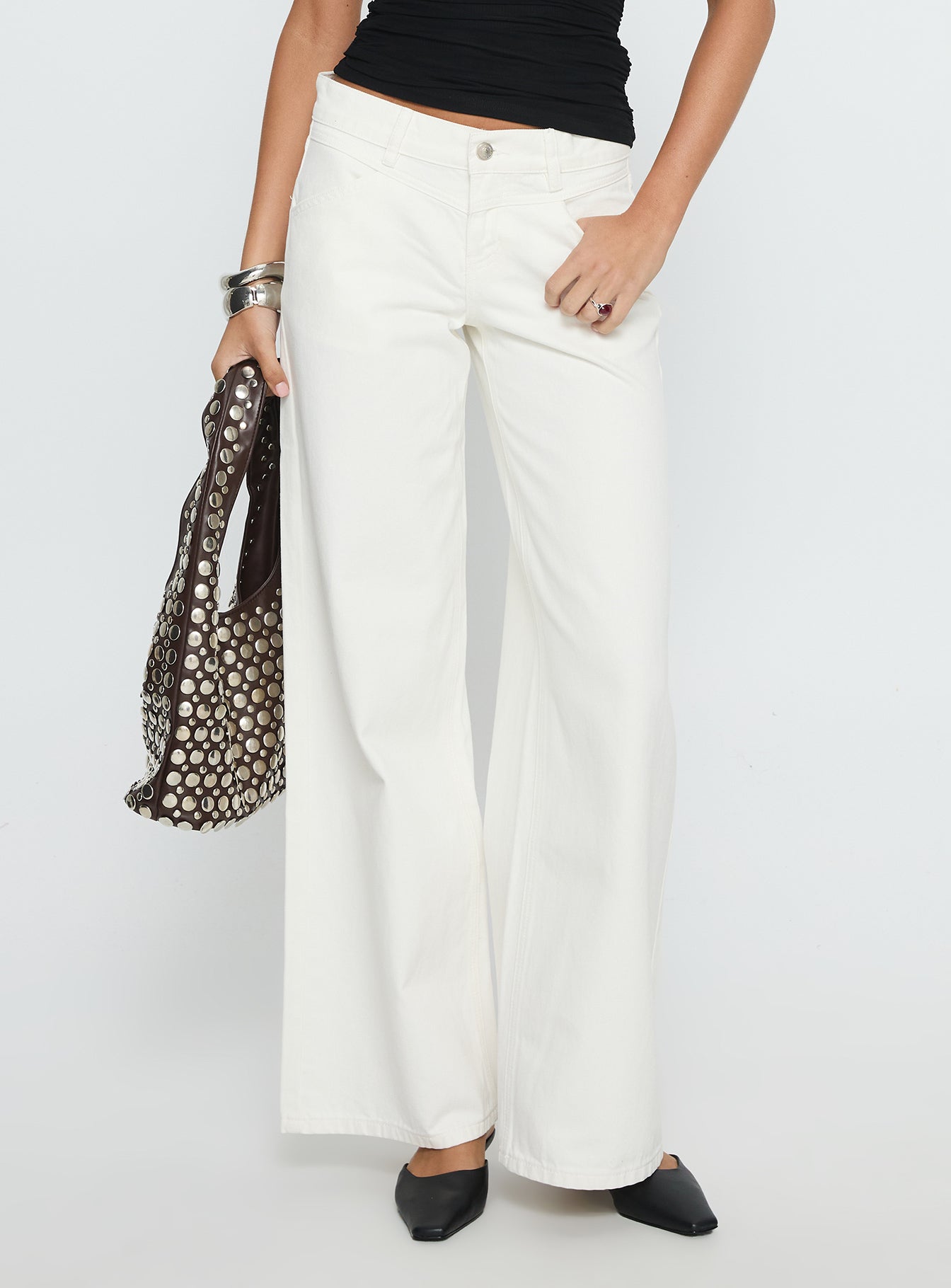 Catiana Low Rise Wide Leg Jeans White - Image 2