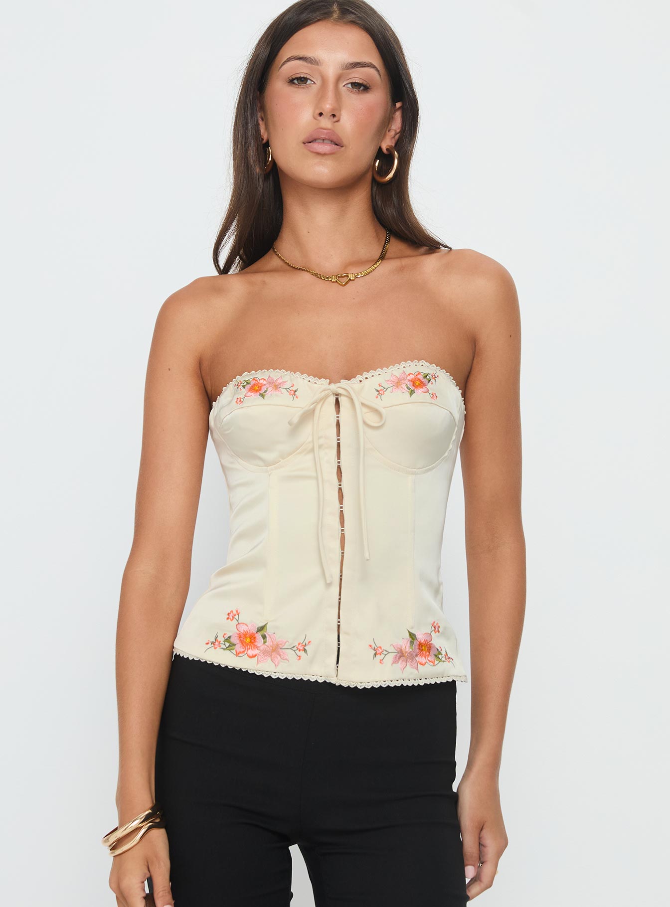 Jazzy Strapless Corset Top Cream Floral - Image 2