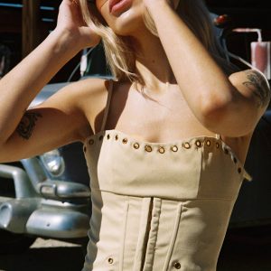 Alinzia Eyelet Corset Top Beige