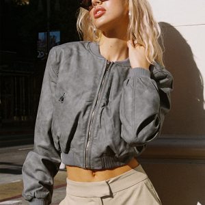 Allure Faux Leather Bomber Jacket Cloud