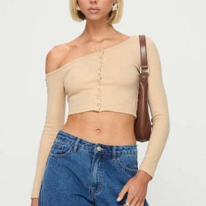 Hisie One Shoulder Top Beige