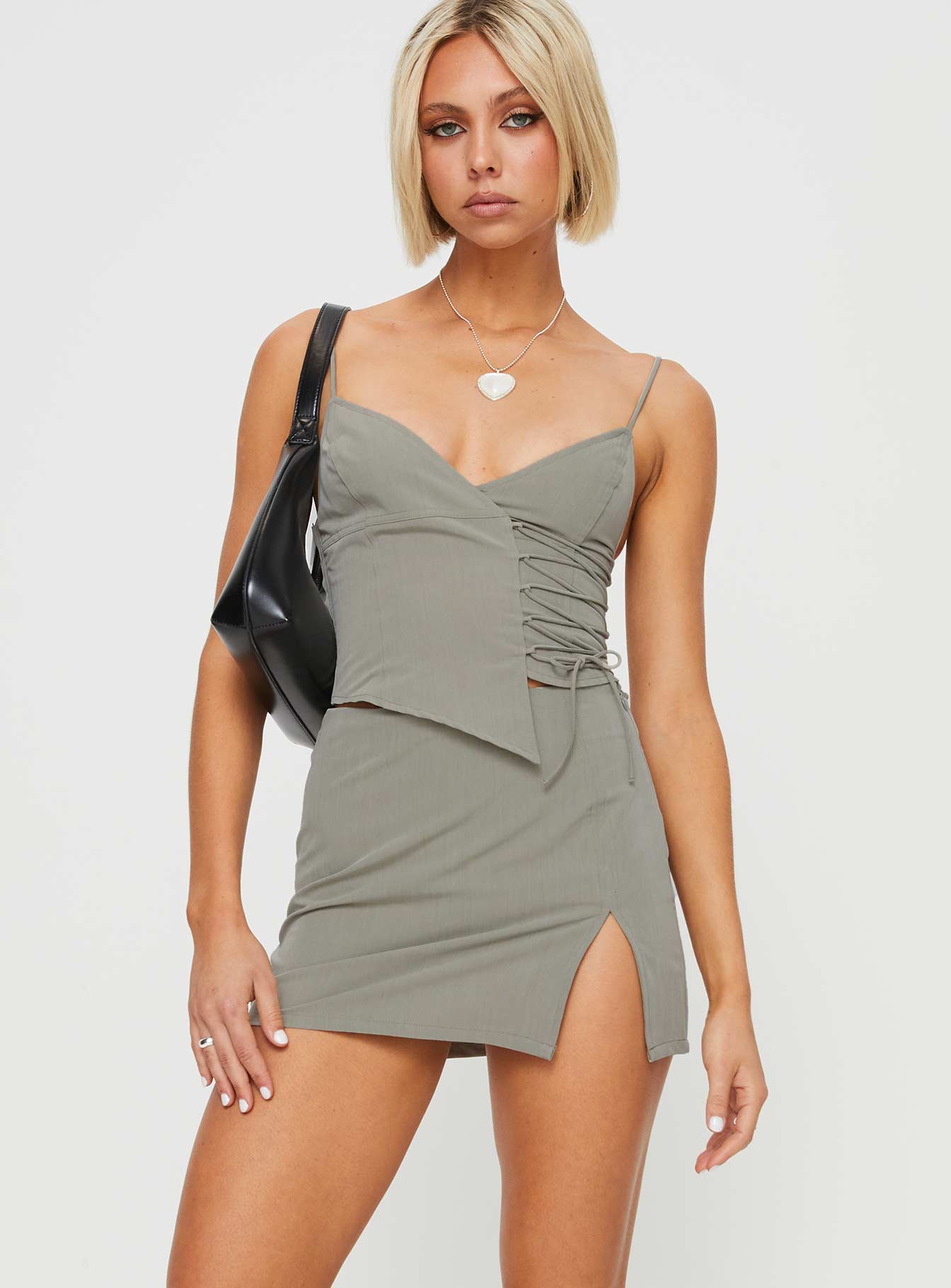 Untouched Lace Up Mini Skirt Grey