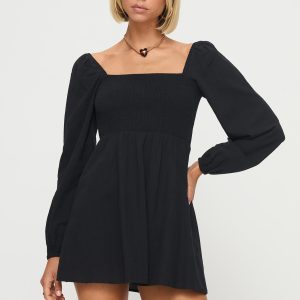 Summer Nights Long Sleeve Mini Dress Black