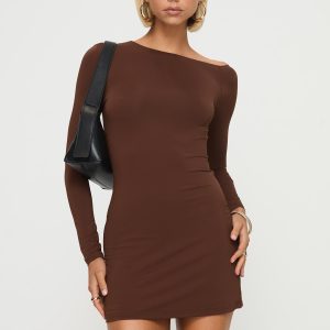 Kataline Long Sleeve Mini Dress Chocolate