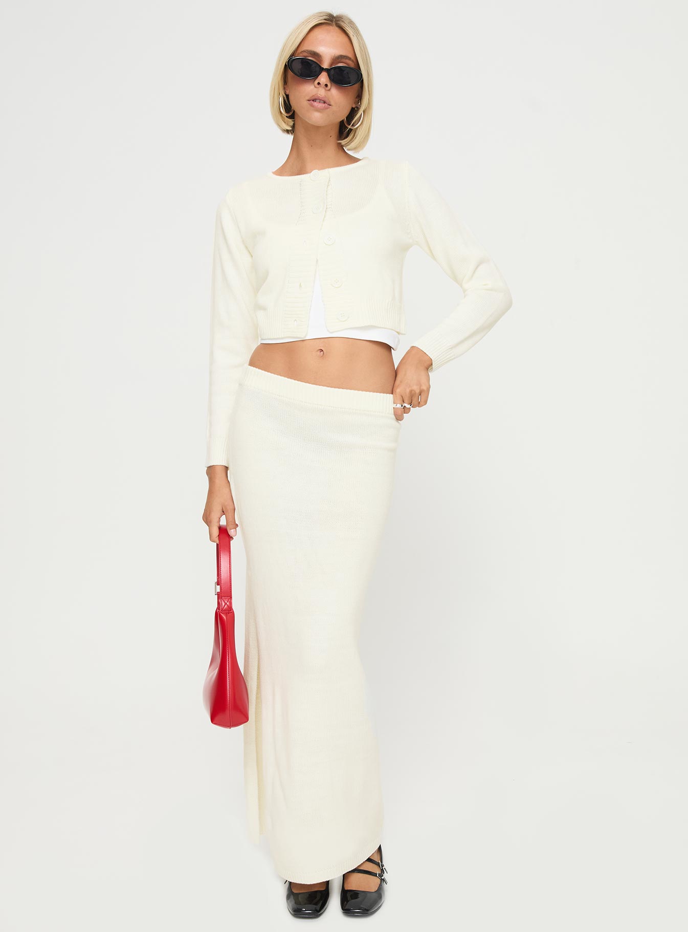 Collase Knit Maxi Skirt Cream - Image 2