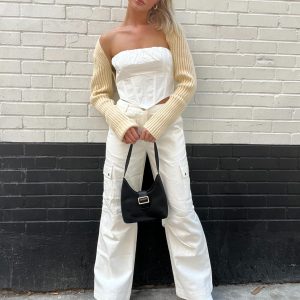 Fallout Mid Rise Cargo Pants White Petite