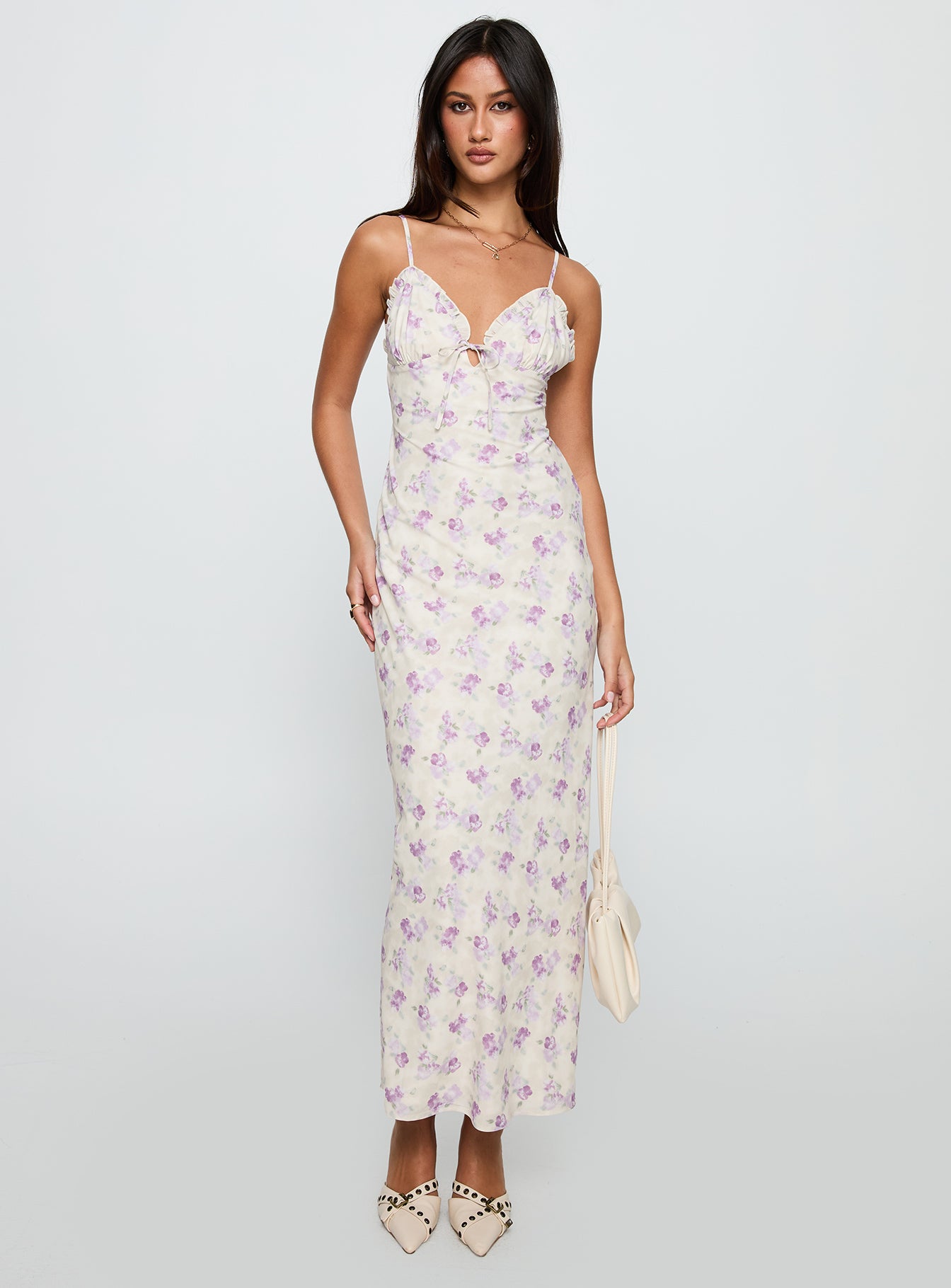 Jessamine Frill Maxi Dress White / Lilac - Image 2