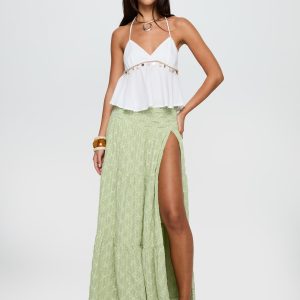 Silver Soul Embroidered Maxi Skirt Sage