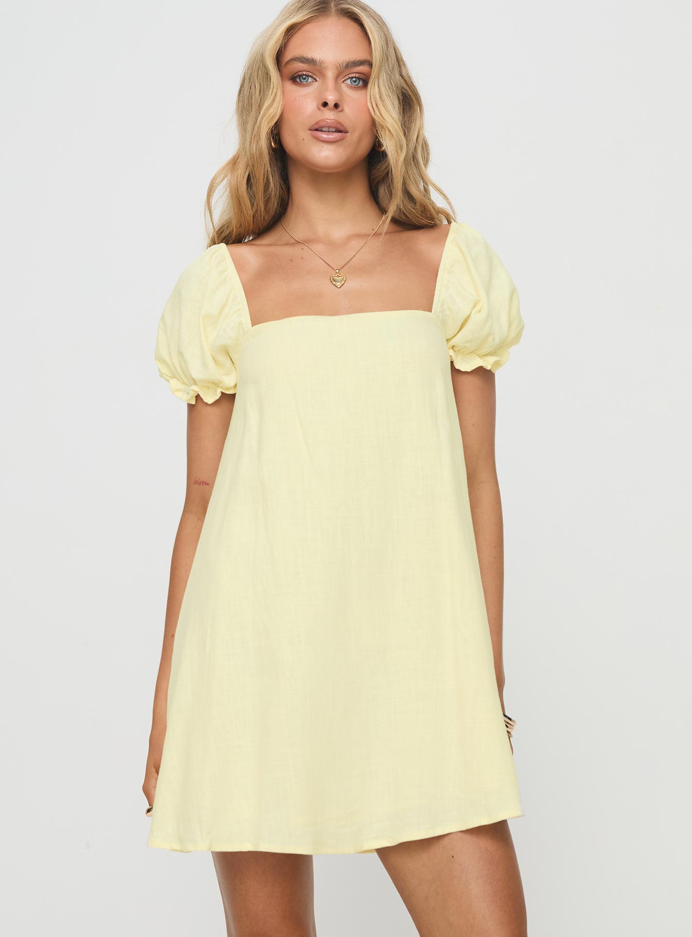 Beyond Linen Blend Mini Dress Yellow - Image 2