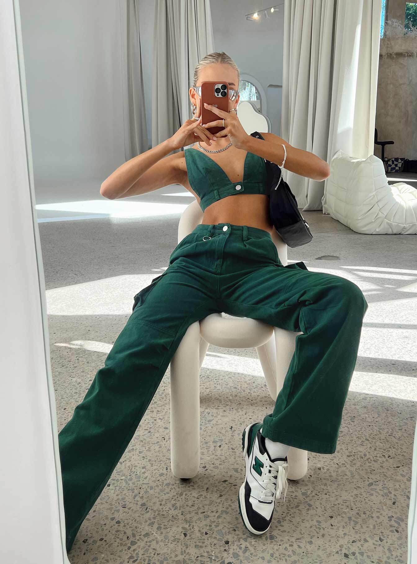 Paige Mid Rise Cargo Jean Denim Green - Image 2