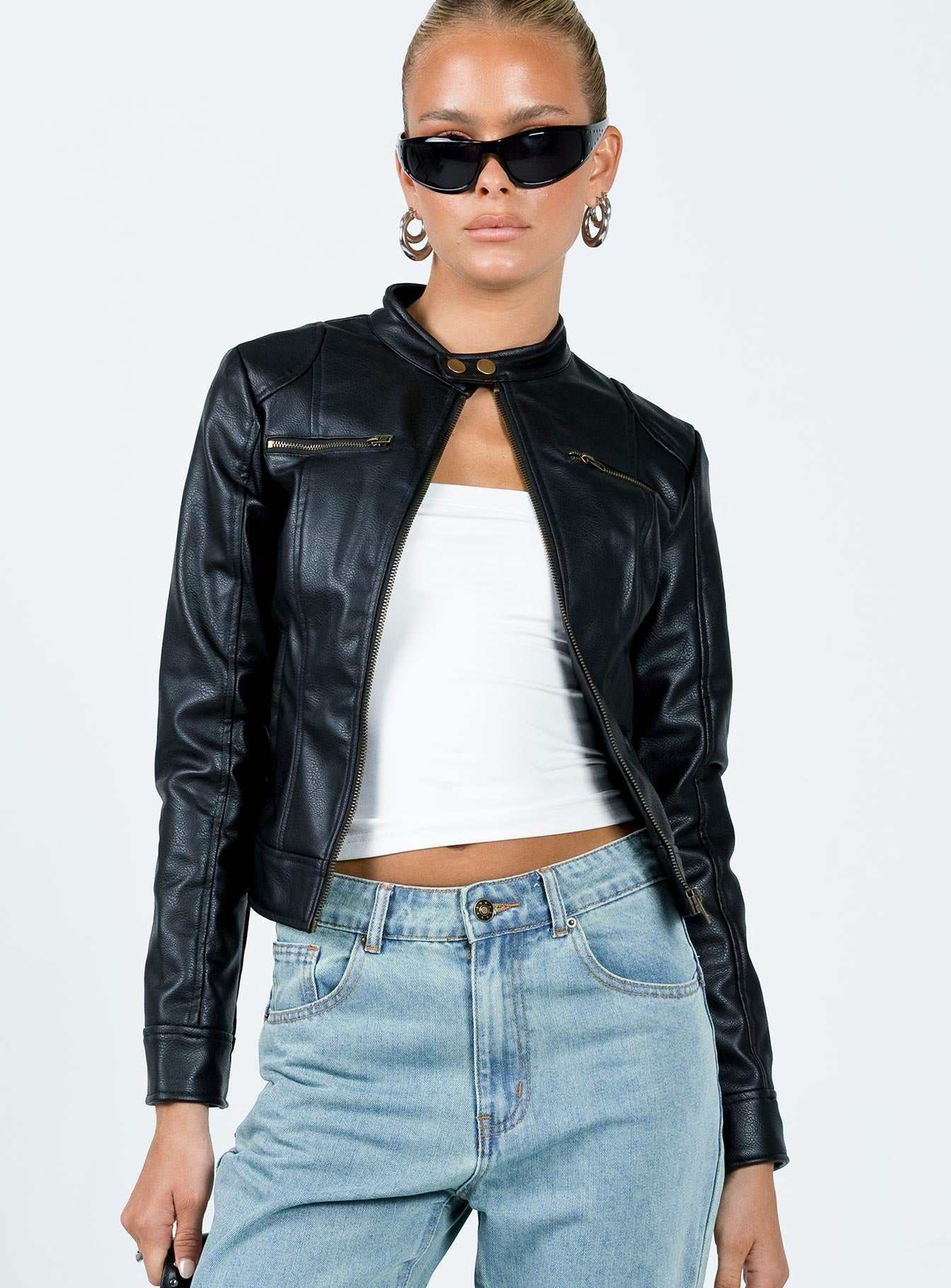Pottsville Faux Leather Moto Jacket Black - Image 2