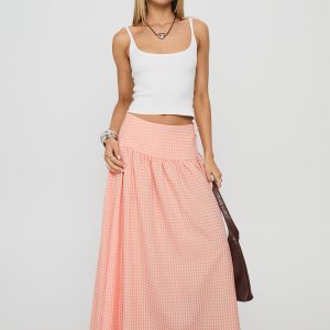 Analeah Tie Side Midi Skirt Orange Check