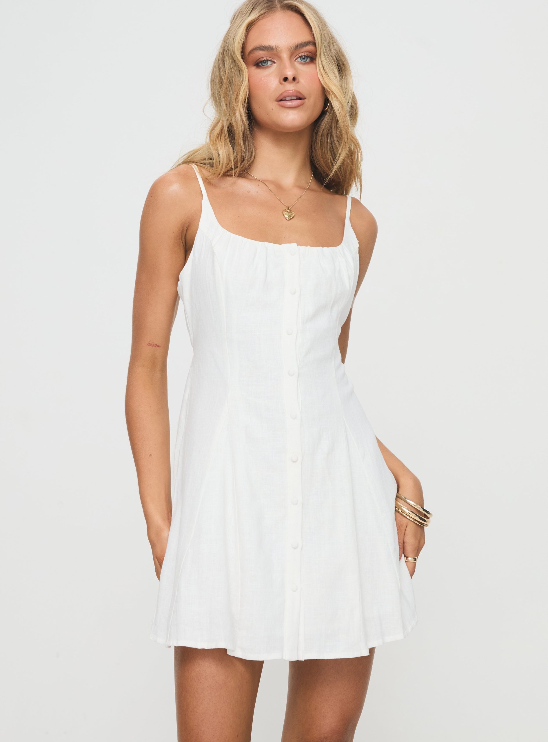 Elian Linen Blend Mini Dress White - Image 2