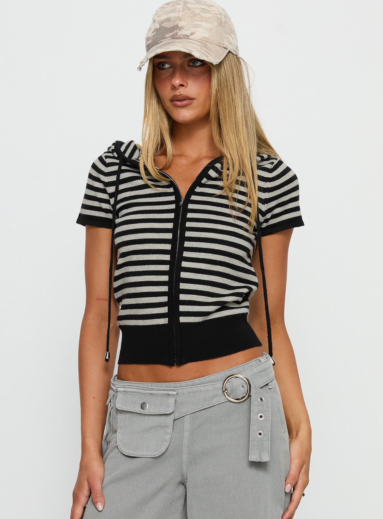Kahlee Zip Through Hoodie Grey / Black Stripe - Image 2