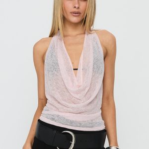 Sylara Deep Cowl Neck Top Pink