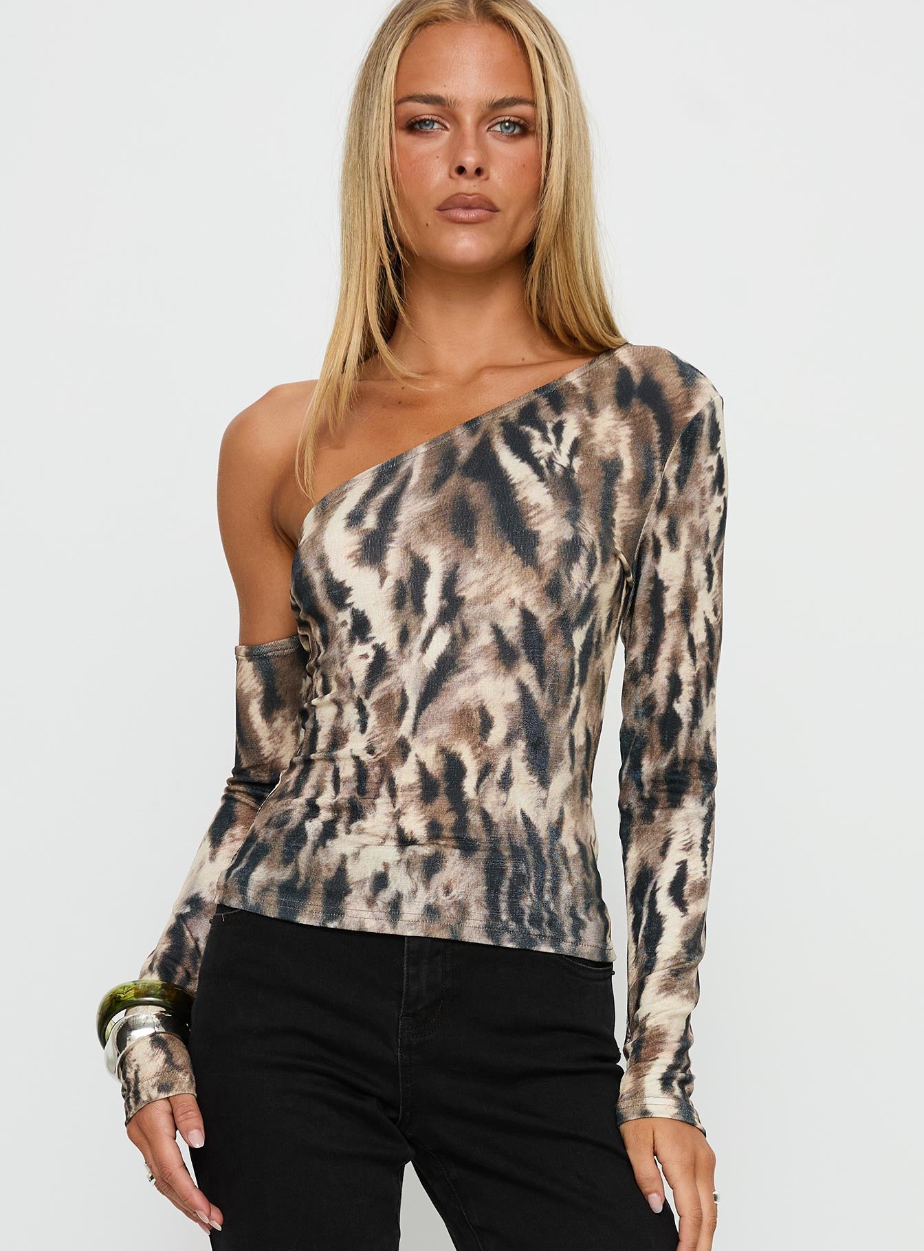 Evelene One Shoulder Long Sleeve Top Animal - Image 2