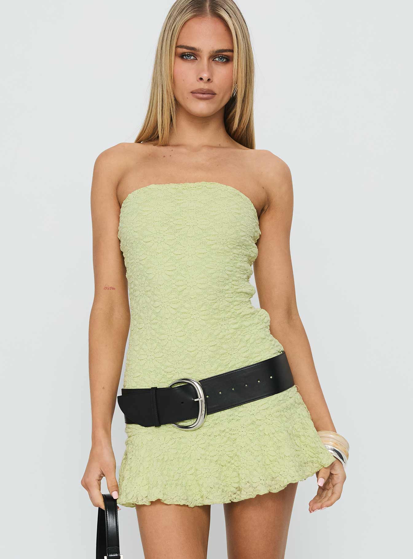 Vancesca Strapless Mini Dress Lime - Image 2