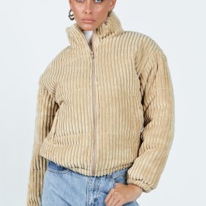 Benli Cord Puffer Jacket Beige