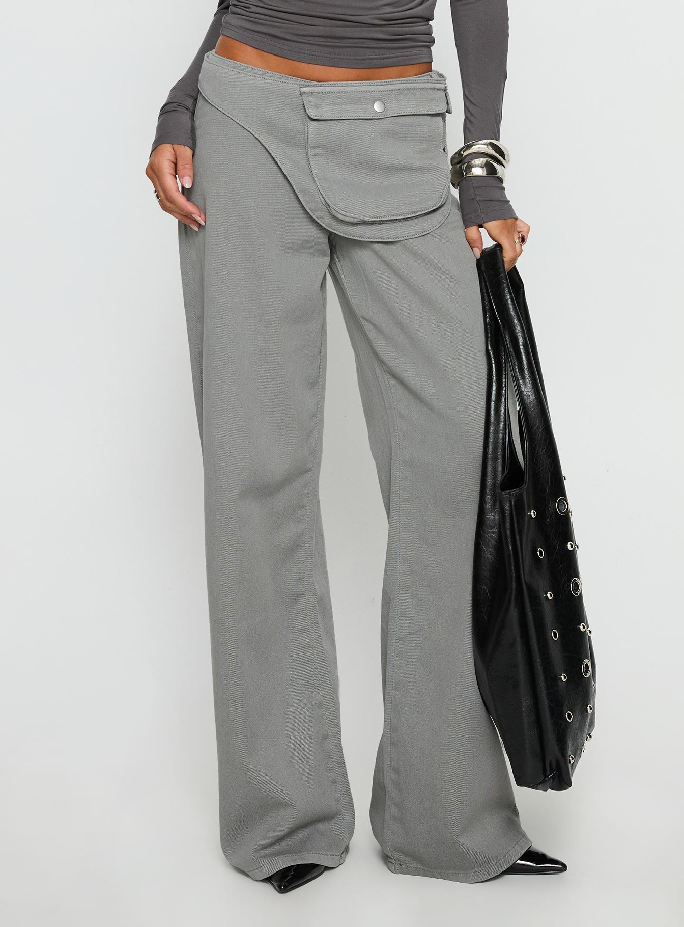 Incognito Low Rise Wide Leg Cargo Jeans Grey - Image 2
