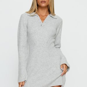 Naloma Knit Long Sleeve Mini Dress Grey Marle
