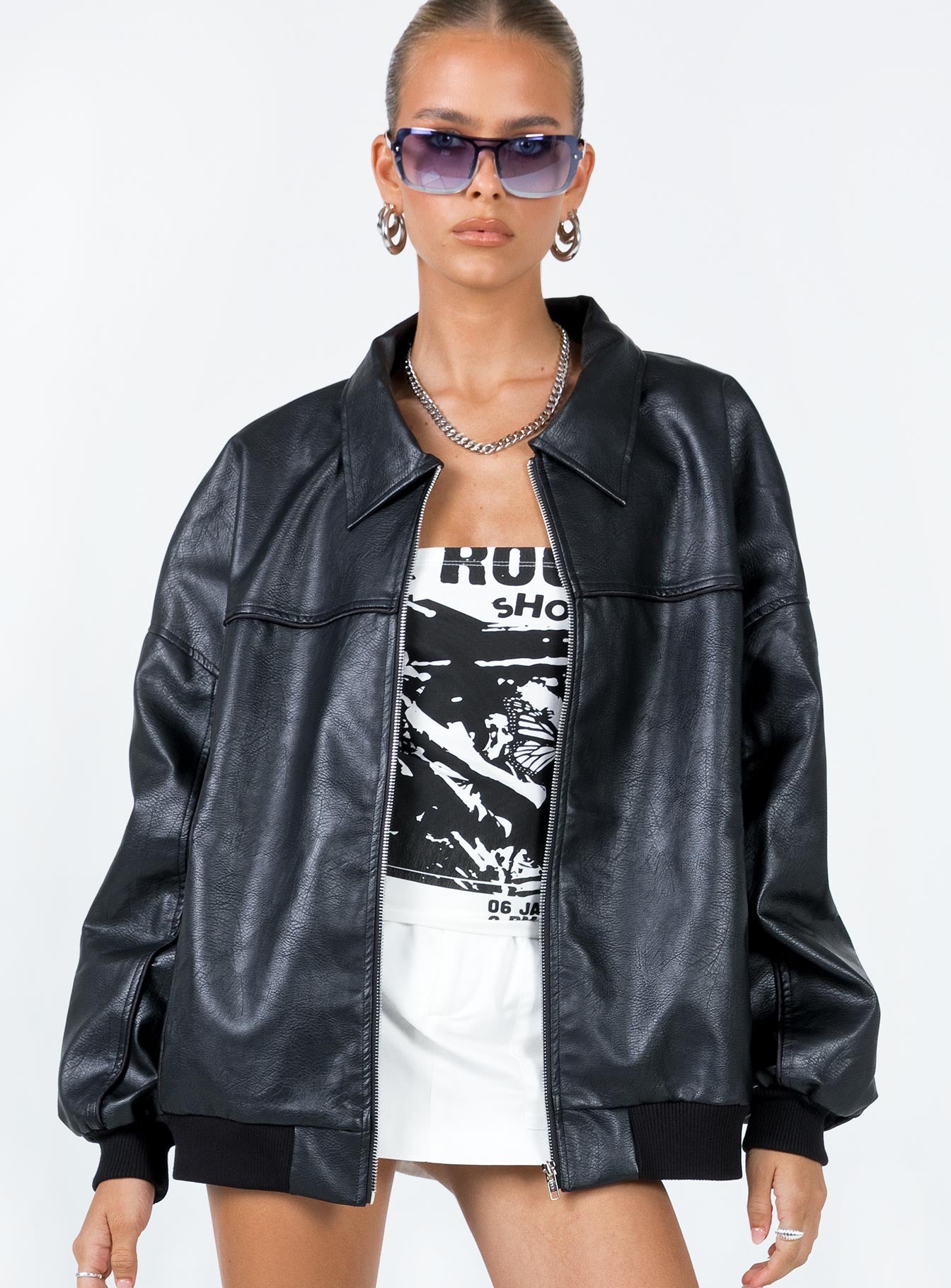 Goldsmith Faux Leather Bomber Jacket Black - Image 2