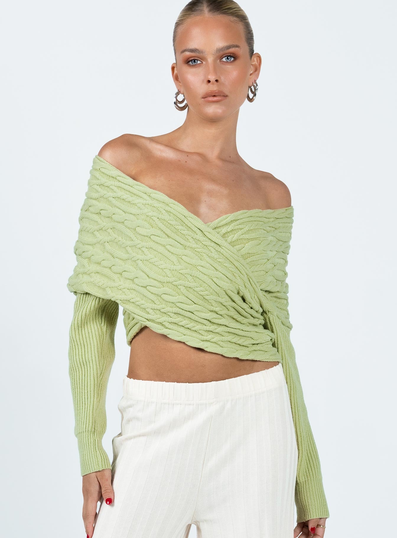 Tamas Wrap Front Sweater Sage - Image 2