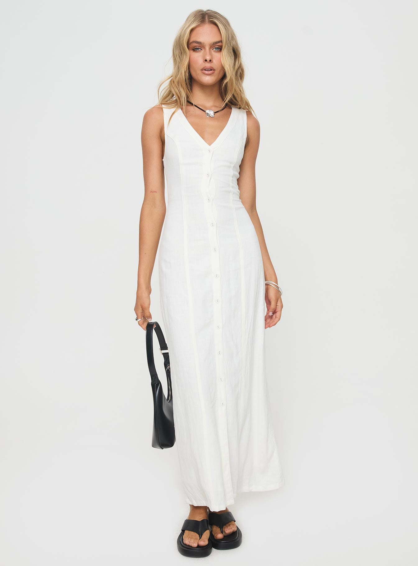 Summer Season Linen Blend Maxi Dress White Petite - Image 2