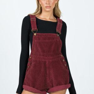 Kacey Short Overalls Burgundy