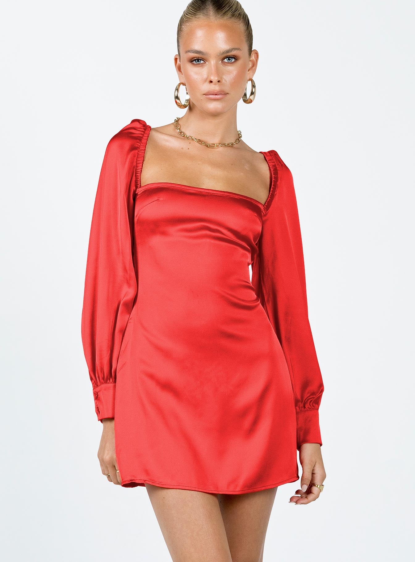 Cottee Satin Mini Dress Red - Image 2
