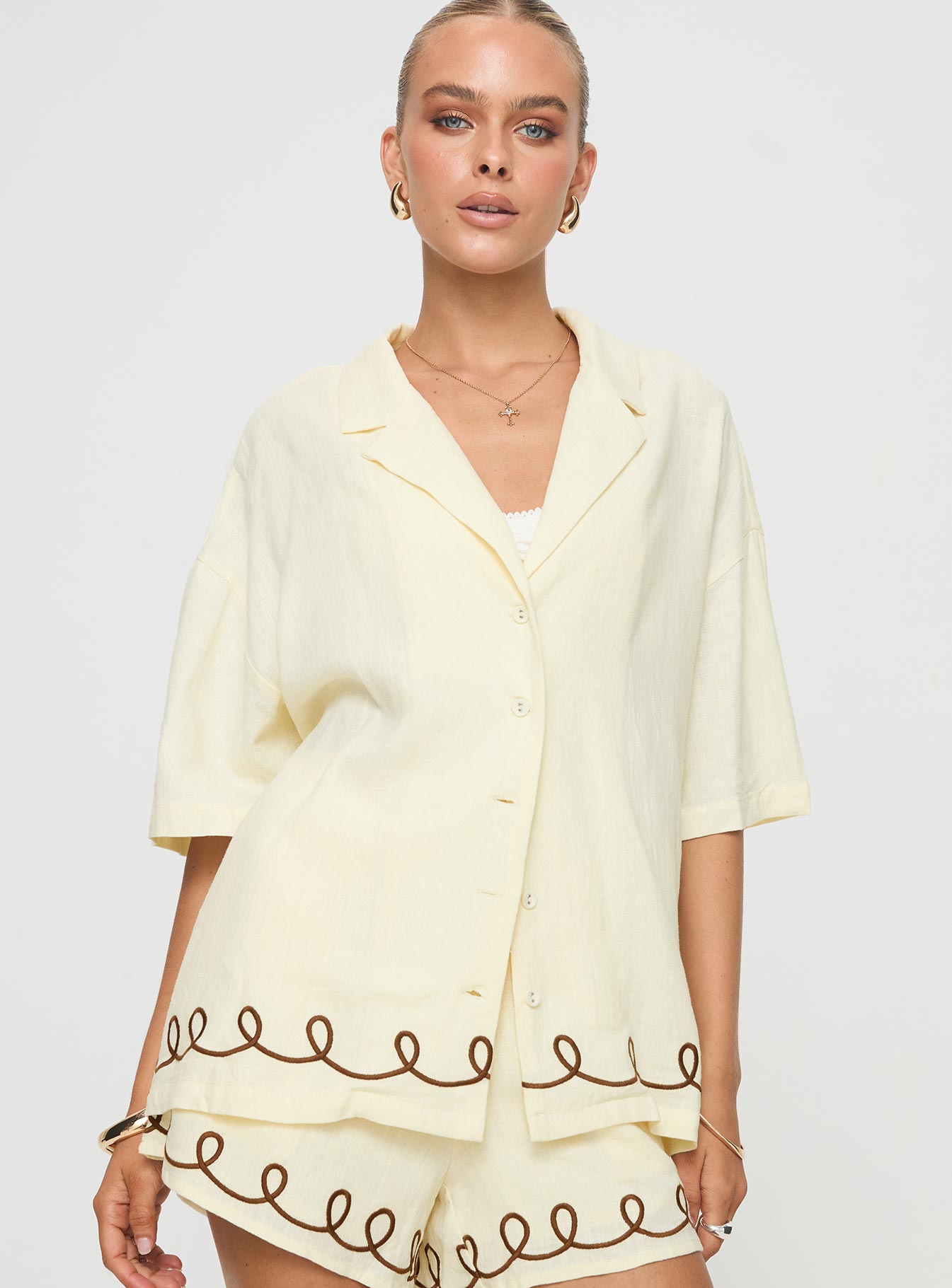 Jamari Linen Blend Shirt Cream / Brown - Image 2