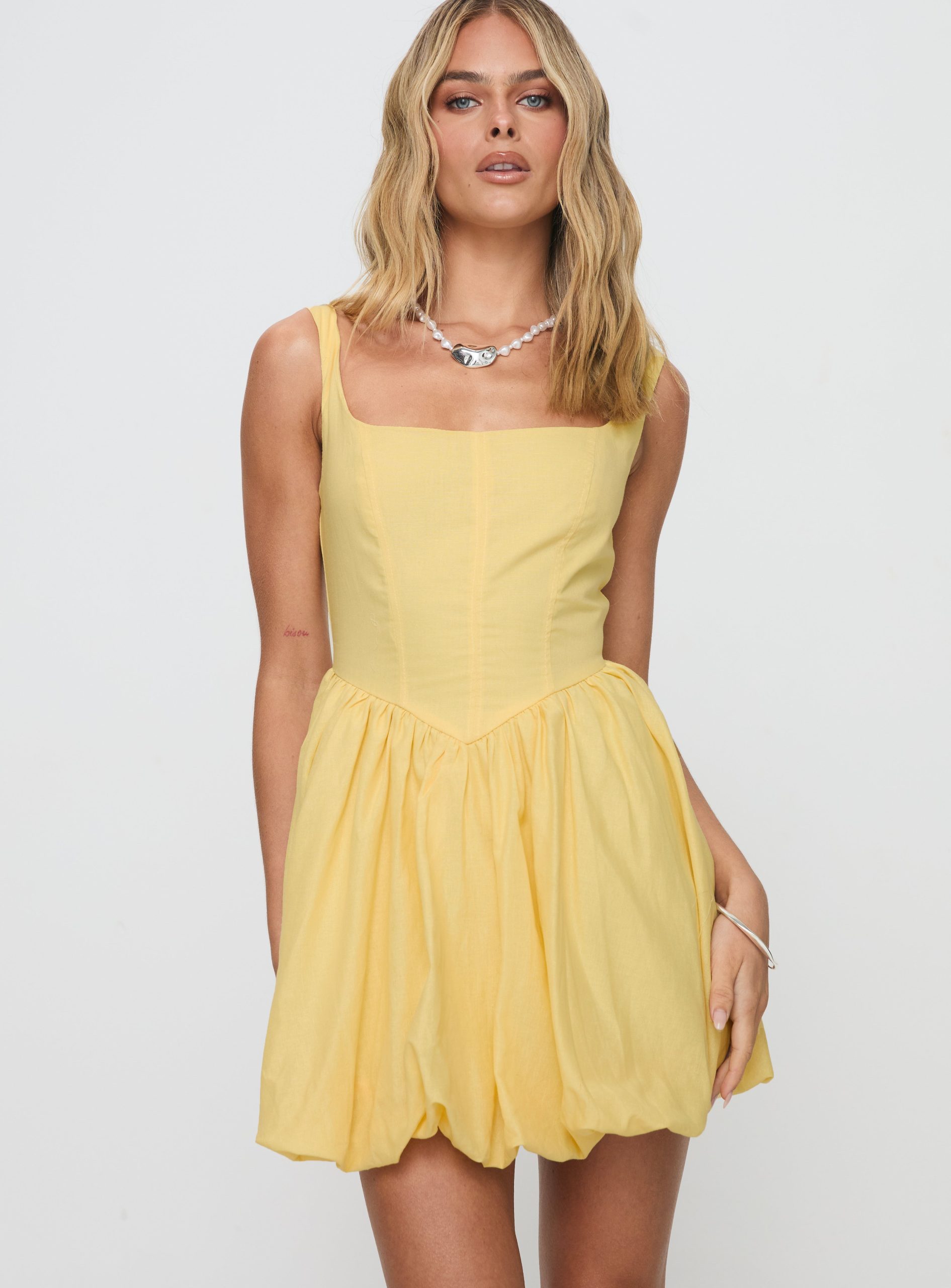 Alcott Bubble Hem Mini Dress Lemon - Image 2