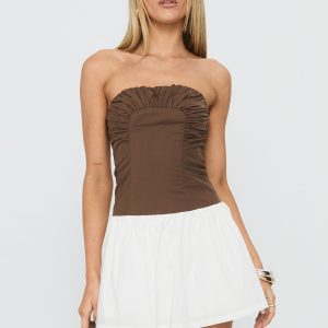 Sicialia Strapless Mini Dress Brown / White