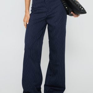Lorenne Mid Rise Pant Navy Pinstripe