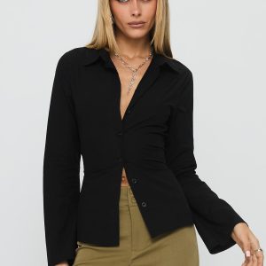 Eryx Tie Back Button Up Top Black
