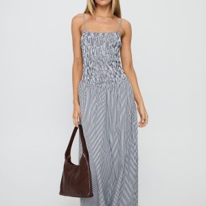 Kosie Shirred Maxi Dress Blue Stripe