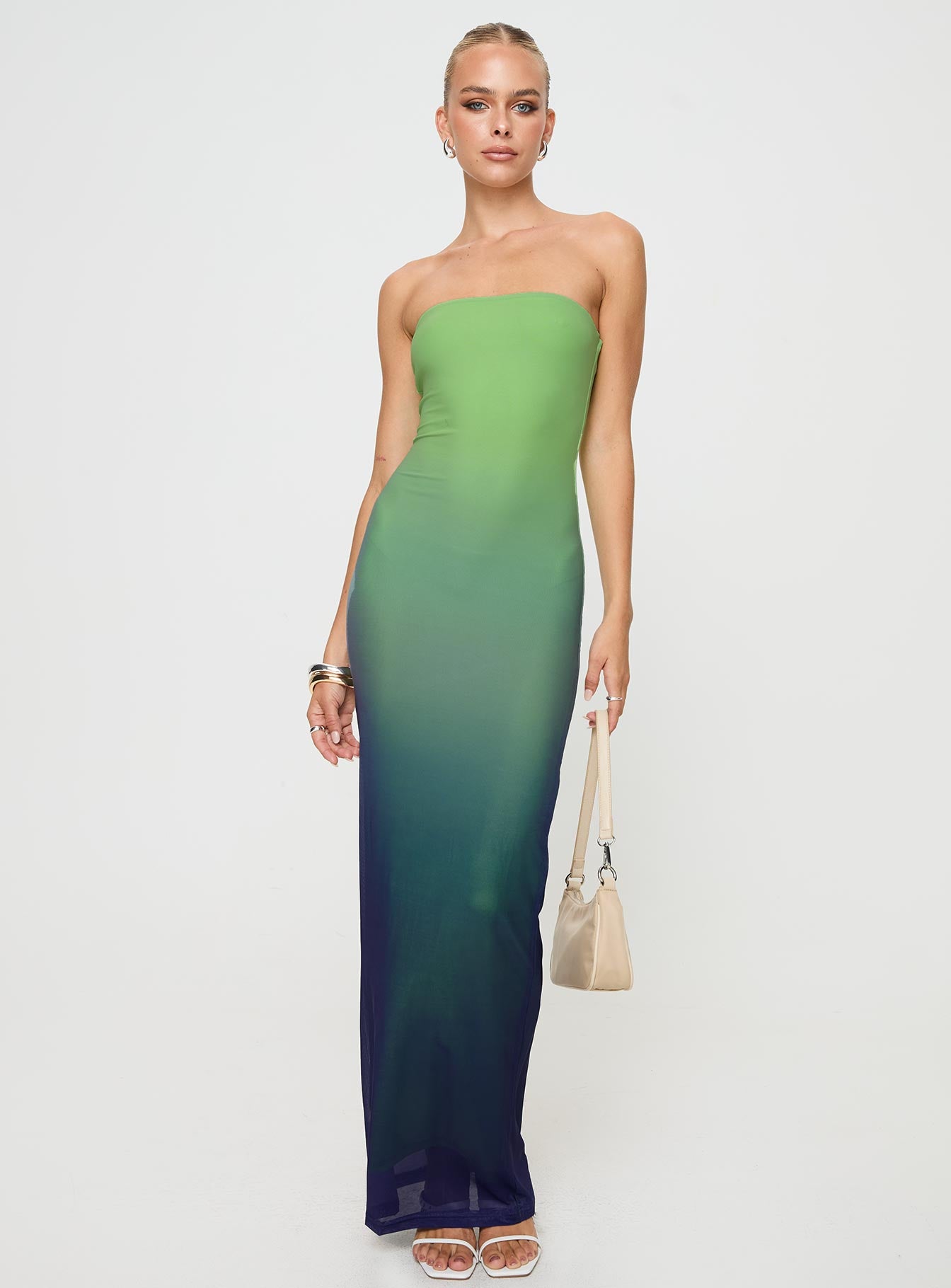 Stolen Love Strapless Maxi Dress Blue / Green Ombre Petite - Image 2