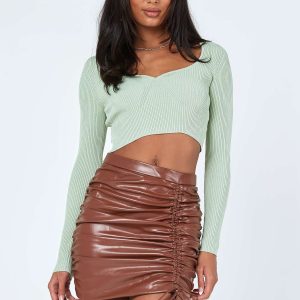 Davis Ruched PU Mini Skirt Brown