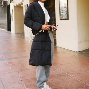 Philo Longline Hooded Puffer Jacket Black