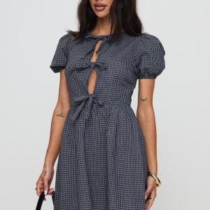 Nurture Bow Mini Dress Navy Check