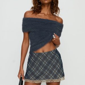 Avalind Layered Mini Skirt Blue Check