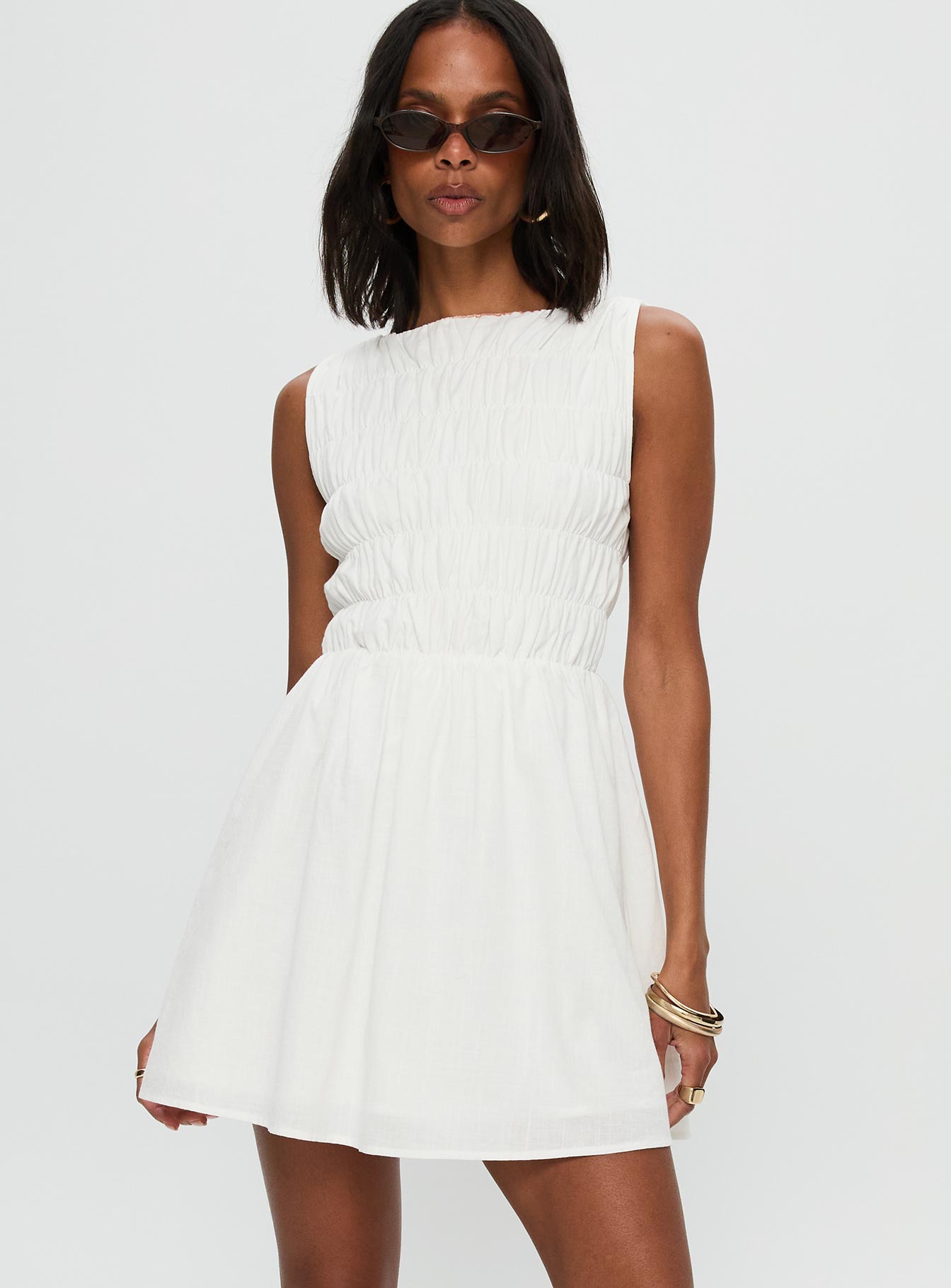 Melona Shirred Mini Dress White - Image 2