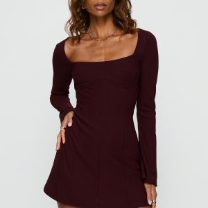 Encounters Long Sleeve Mini Dress Wine