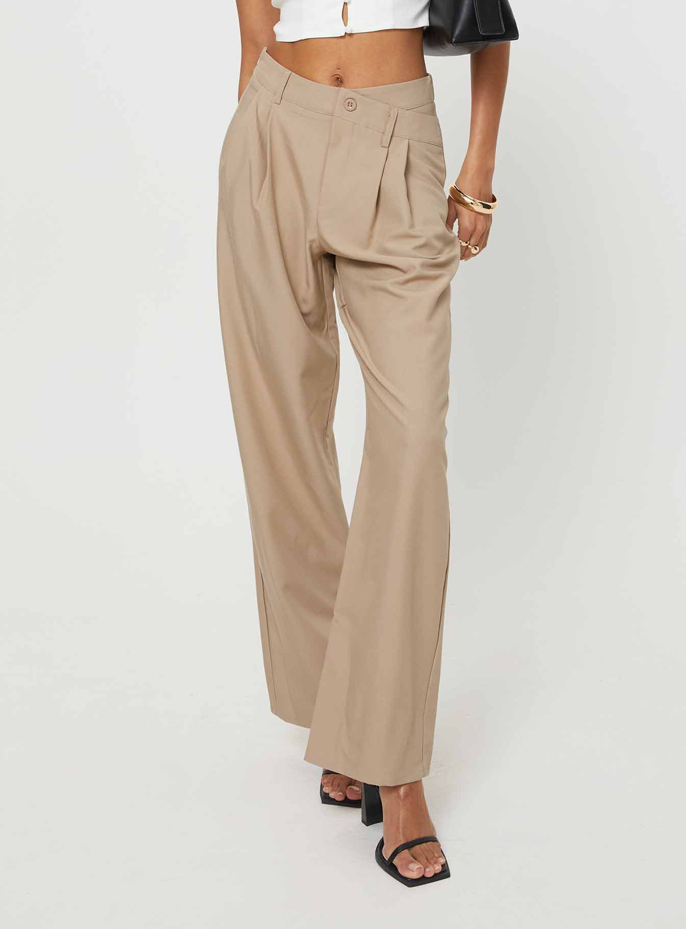 Caley Asymmetric Waistband Pants Beige - Image 2
