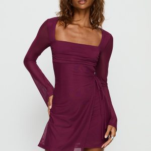 Martinez Long Sleeve Mini Dress Plum