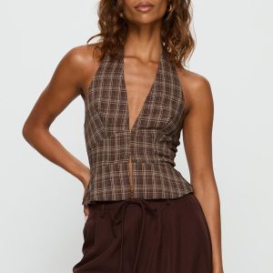Pleasing Top Brown Check