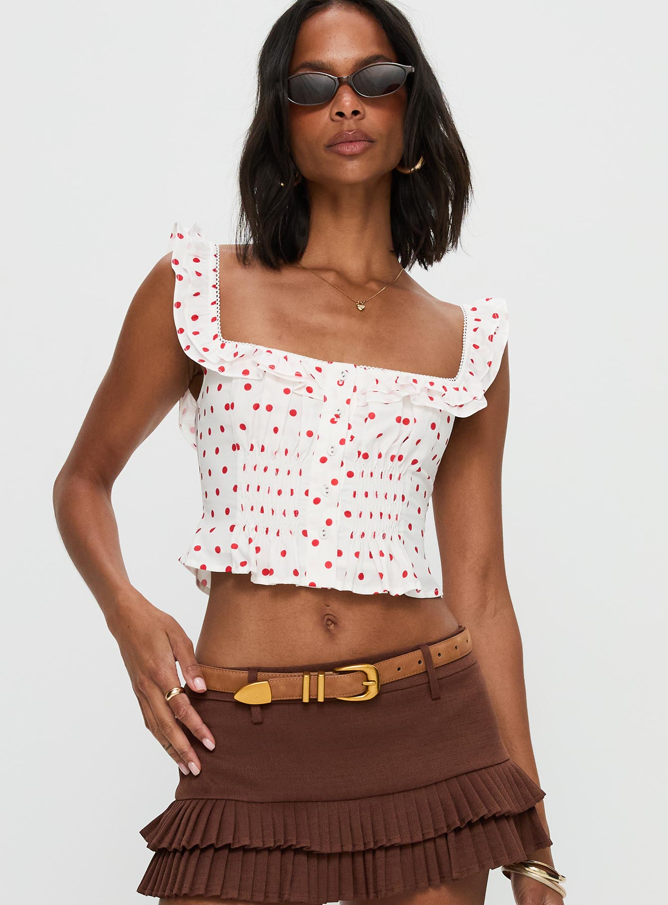 Isadoria Frill Top White / Red Polka - Image 2
