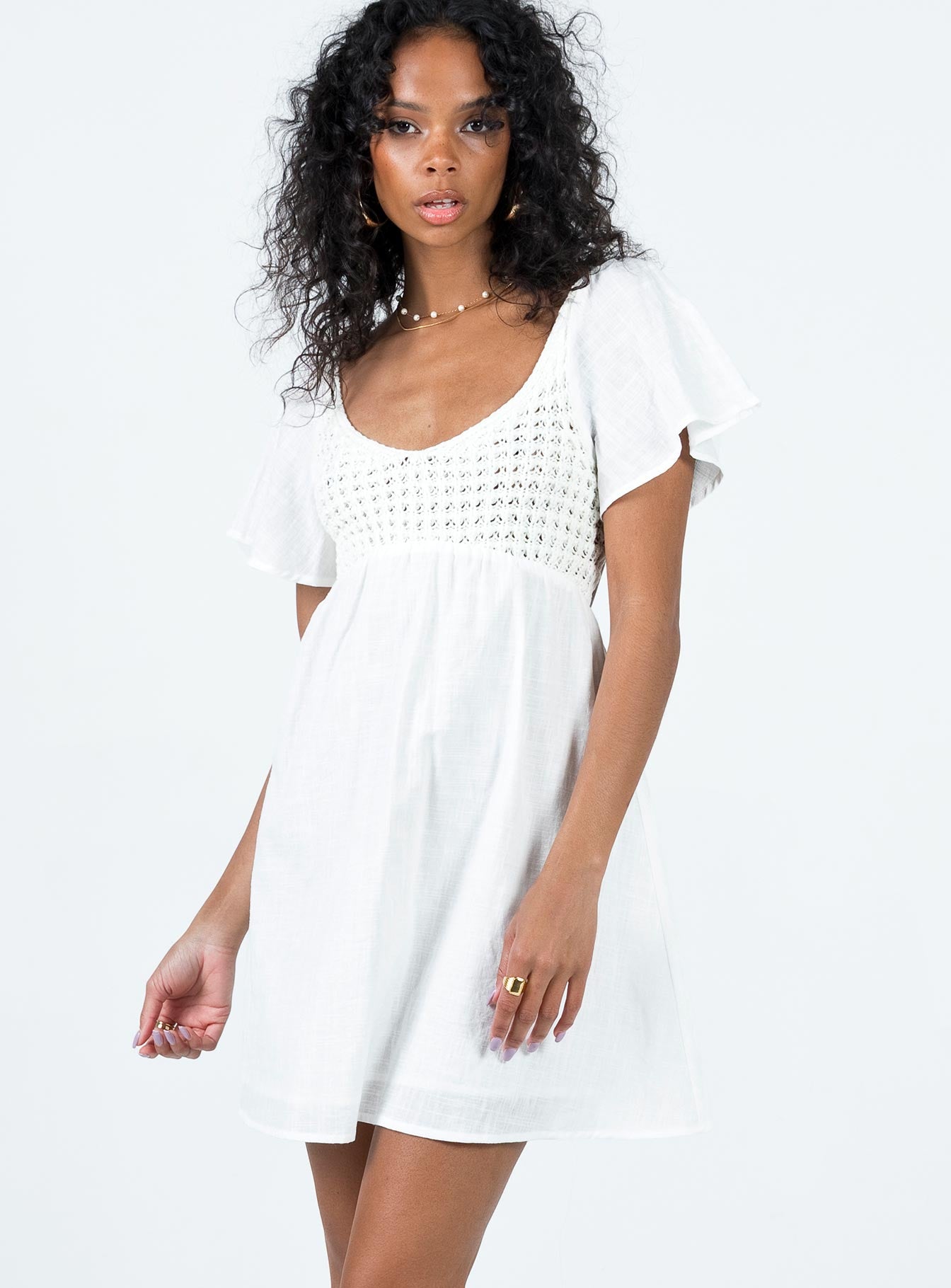 Derena Crochet Bust Mini Dress White - Image 2