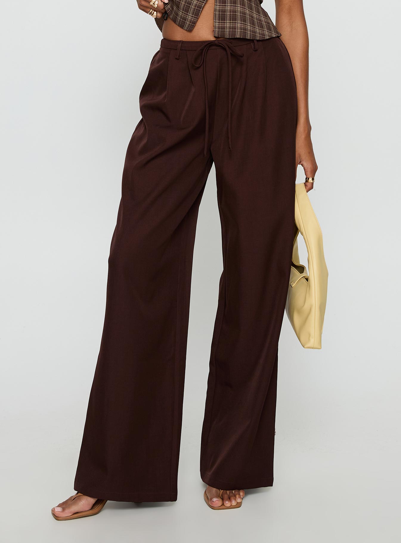 Idolised Pleated Tie Waist Pant Chocolate Brown - Image 2