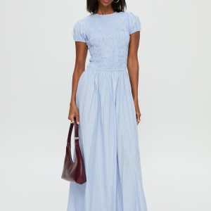 Wendelin Shirred Maxi Dress Blue Stripe